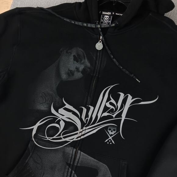 Sullen Art Collective Full Zip Hoodie Mens 2X Black Pin Up Girl Skull Tattoo - Picture 3 of 10